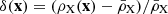$ \delta(\mathbf{x}) = (\rho_{\mathrm{X}}(\mathbf{x})-\bar{\rho}_{\mathrm{X}})/\bar{\rho}_{\mathrm{X}} $
