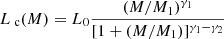 $$ \begin{aligned} L_\text{ c} (M) = L_0 \frac{(M/M_1)^{\gamma _1}}{[1+(M/M_1)]^{\gamma _1-\gamma _2}} \end{aligned} $$
