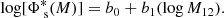 $$ \begin{aligned} \log [\Phi _{\text{ s}}^{*}(M)] = b_0 + b_1 (\log M_{12}). \end{aligned} $$