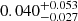 $ 0.040_{-0.027}^{+0.053} $