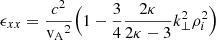 $$ \begin{aligned} \epsilon _{xx}=\frac{c^2}{\mathrm{v_{A}} ^2}\Bigl (1-\frac{3}{4}\frac{2\kappa }{2\kappa -3}k_{\perp }^2\rho _{i}^2\Bigl ) \end{aligned} $$
