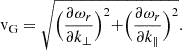 $$ \begin{aligned} \mathrm{v_G} =\sqrt{\Bigr (\frac{\partial \omega _r}{\partial k_{\perp }}\Bigr )^2+\Bigr (\frac{\partial \omega _r}{\partial k_{\parallel }}\Bigr )^2} . \end{aligned} $$
