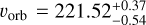 ${\upsilon _{{\rm{orb }}}} = 221.52_{ - 0.54}^{ + 0.37}$