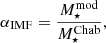$$ \begin{aligned} {\alpha _\mathrm{IMF} } = \frac{{M_{\star }^\mathrm{mod} }}{{M_{\star }^\mathrm{Chab} }}, \end{aligned} $$