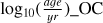 ${\log _{10}}\left( {{{{\rm{}}age{\rm{}}} \over {yr}}} \right)\_{\rm{OC}}$