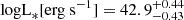 $ \mathrm{logL}_*[\mathrm{erg~s}^{-1}]=42.9^{+0.44}_{-0.43} $