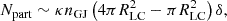 $$ \begin{aligned} N_{\rm part}\sim \kappa n_{\rm GJ}\left(4\pi R^2_{\rm LC}-\pi R^2_{\rm LC}\right)\delta , \end{aligned} $$