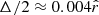 $ \Delta/2\approx 0.004\hat{r} $