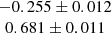 $ \begin{array}{c}-0.255 \pm 0.012\\0.681 \pm 0.011\end{array} $