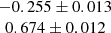 $ \begin{array}{c} -0.255 \pm 0.013 \\ 0.674 \pm 0.012\end{array} $