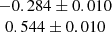 $ \begin{array}{c}-0.284 \pm 0.010 \\ 0.544 \pm 0.010\end{array} $