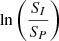 $ \ln\left(\frac{S_I}{{S_P}}\right) $