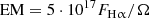 $$ \begin{aligned} \mathrm{EM} = 5 \cdot 10^{17} F_{\mathrm{H}\upalpha }/\Omega \end{aligned} $$