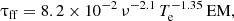 $$ \begin{aligned} \uptau _{\rm ff} = {8.2 \times 10^{-2}\, \nu ^{-2.1}\, {T_{\rm e}^{-1.35}}\, \mathrm{EM}}, \end{aligned} $$