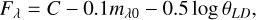 Mathematical equation: $\[F_\lambda=C-0.1 m_{\lambda 0}-0.5 ~\log~ \theta_{L D},\]$