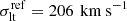 $ \sigma_{\mathrm{lt}}^{\mathrm{r e f}}= 206\,\text{ km s}^{-1} $