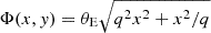 Mathematical equation: $ \Phi(x, y) = \theta_{\mathrm{E}} \sqrt{q^2 x^2 + x^2/q} $