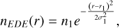 Mathematical equation: ${n_{EDE}}(r) = {n_1}{e^{ - {{{{\left( {r - {r_1}} \right)}^2}} \over {2\sigma _1^2}}}},$