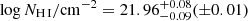 $ \log N_{\mathrm {H\,{\small{\text{I}}}}}/{\mathrm {cm^{-2}}} = {{21.96^{+0.08}_{-0.09}}}(\pm 0.01) $