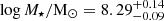 $ \log {{M_\star }}/{{{\mathrm {M_\odot }}}}= {{8.29^{+0.14}_{-0.09}}} $