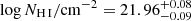 $ \log N_{{\mathrm {H}}\,{\small{\text{I}}}}/{\mathrm {cm}}^{-2}= {{21.96^{+0.08}_{-0.09}}} $