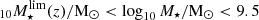 $ _{10}M_{\star}^{\mathrm{lim}}(z)/\mathrm{M}_\odot < \log_{10}M_\star/\mathrm{M}_\odot < 9.5 $
