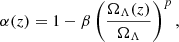 $$ \begin{aligned} \alpha (z) = 1 - \beta \left(\frac{\Omega _\Lambda (z)}{\Omega _\Lambda }\right)^p, \end{aligned} $$