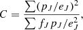 $$ \begin{aligned} C = \frac{\sum (p_J/e_J)^2}{\sum f_J p_J/e_J^2}, \end{aligned} $$