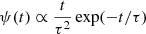 Mathematical equation: $ \psi(t)\propto \frac{t}{\tau^2}\exp(-t/\tau) $