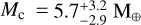 $M_c = 5.7_{-2.9}^{+3.2} \mathrm{M}_{\oplus}$