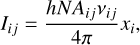 Mathematical equation: $I_{i j}=\frac{h N A_{i j} v_{i j}}{4 \pi} x_{i},$