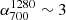 $ \alpha_{700}^{1280}\sim3 $
