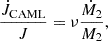 Mathematical equation: $$ \begin{aligned} \frac{\dot{J}_{\text{CAML}}}{J} = \nu \frac{\dot{M}_2}{M_2}, \end{aligned} $$