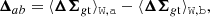 $$ \begin{aligned} \boldsymbol{\Delta }_{ab} = \langle \boldsymbol{\Delta \Sigma }_{g\mathrm{t}} \rangle _\mathtt{W ,a} - \langle \boldsymbol{\Delta \Sigma }_{g\mathrm{t}} \rangle _\mathtt{W ,b} , \end{aligned} $$