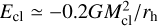 $E_{\rm cl} \simeq -0.2GM^2_{\rm cl}/r_{\rm h}$