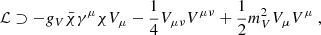 $$ \begin{aligned} \mathcal{L} \supset -g_V \bar{\chi } \gamma ^{\mu } \chi V_{\mu } - \frac{1}{4} V_{\mu \nu } V^{\mu \nu } + \frac{1}{2} m_V^2 V_{\mu } V^{\mu }~, \end{aligned} $$