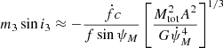 $$ \begin{aligned}&{m_3}\sin {i_3} \approx -\frac{\,\dot{f}{c}}{f\sin \psi _{M}}\left[\frac{{M_{\rm tot}^2}{A^2}}{G{\dot{\psi }_{M}^{4}}}\right]^{1/3} \end{aligned} $$