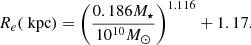 $$ \begin{aligned} R_e (\text{ kpc}) = \left( \frac{0.186 M_{\star }}{10^{10} M_{\odot }} \right)^{1.116} + 1.17. \end{aligned} $$