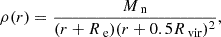 $$ \begin{aligned} \rho (r) = \frac{M_\text{ n}}{(r+R_\text{ e})(r+0.5R_\text{ vir})^2}, \end{aligned} $$