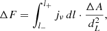 $$ \begin{aligned} \Delta F = \int _{l_-}^{l_+} j_{\nu } \, dl \cdot \frac{\Delta A}{d_{L}^2}, \end{aligned} $$
