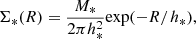 $$ \begin{aligned} \Sigma _{*}(R) = \frac{M_*}{2\pi h_{*}^2}\mathrm{exp}(-R/h_{*}), \end{aligned} $$