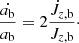 $$ \frac {{\dot {{a_{\rm b}}}}}{{a_{\rm b}}} = 2\frac {{\dot {J}}_{z,\rm b} }{J_{z,\rm b} } \cdot $$