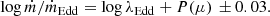 $$ \begin{aligned} \log \dot{m}/\dot{m}_{\rm Edd}= \log \lambda _{\rm Edd}+ P(\mu )\, \pm 0.03. \end{aligned} $$