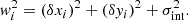 $$ \begin{aligned} { w}_i^2 = (\delta x_i)^2 + (\delta y_i)^2 + \sigma _{\rm int}^2. \end{aligned} $$