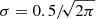$ \sigma = 0.5/\!\sqrt{2 \pi} $