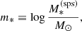 $$ \begin{aligned} m_*&\equiv \log {\frac{M_*^{(\mathrm{sps} )}}{M_\odot }}, \end{aligned} $$