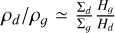 \[{\rho _d}/{\rho _g} \simeq \frac{{{\Sigma _d}}}{{{\Sigma _g}}}\frac{{{H_g}}}{{{H_d}}}\]