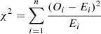 $$ \begin{aligned} \chi ^{2} = \sum ^{n}_{i = 1}\frac{(O_{i} - E_{i})^{2}}{E_{i}} \end{aligned} $$