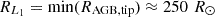 $ R_{{{L_1}}} = \min (R_{\textrm {AGB,tip}}) \approx 250\,{\,R_\odot } $