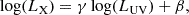 $$ \begin{aligned} \log (L_{\rm X}) = \gamma \log (L_{\rm UV}) + \beta , \end{aligned} $$